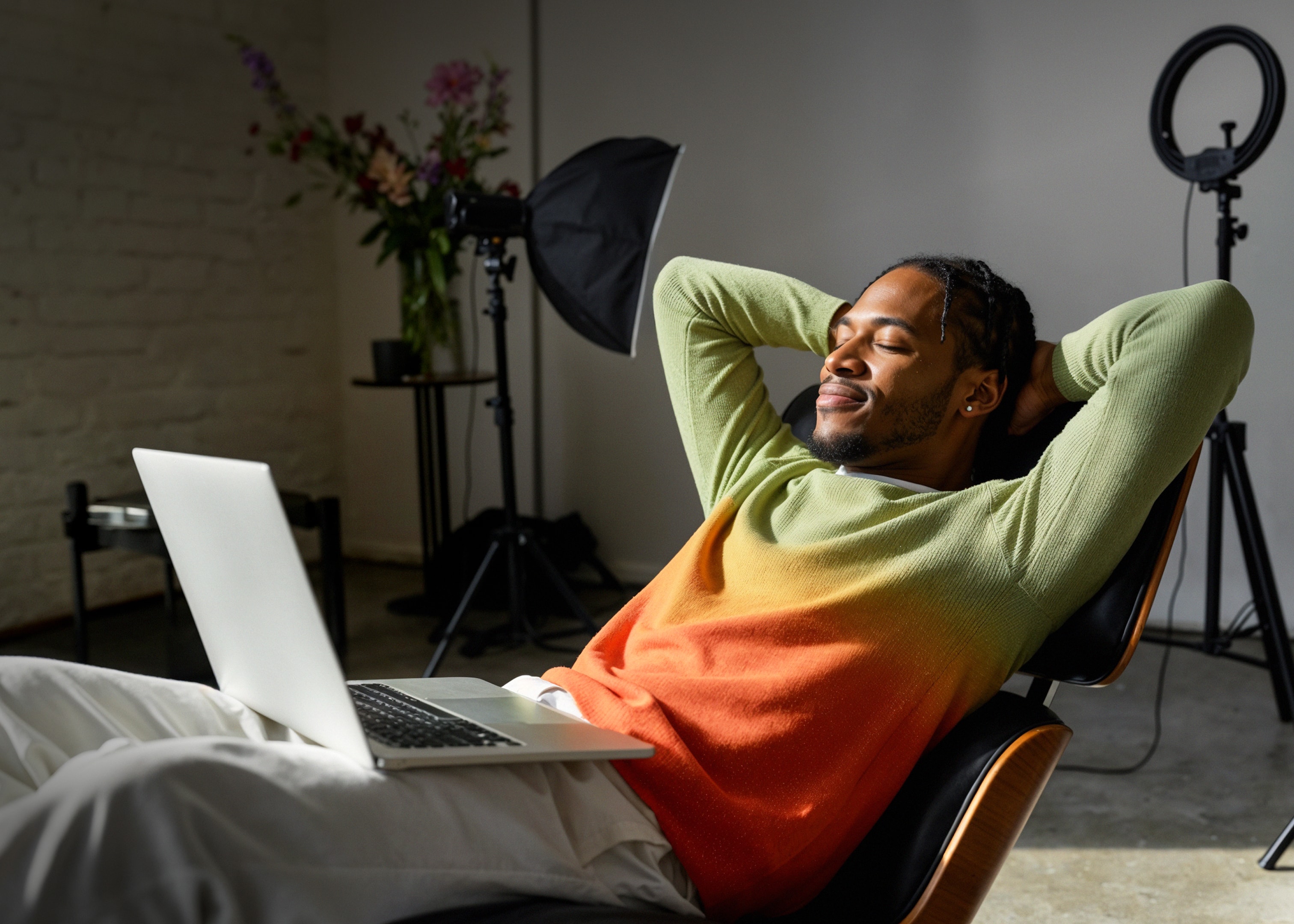 Creator relaxing while automation handles customer conversations