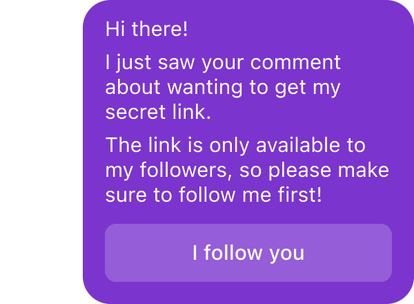 Follower-gated DM link delivery example shown on ManyChat