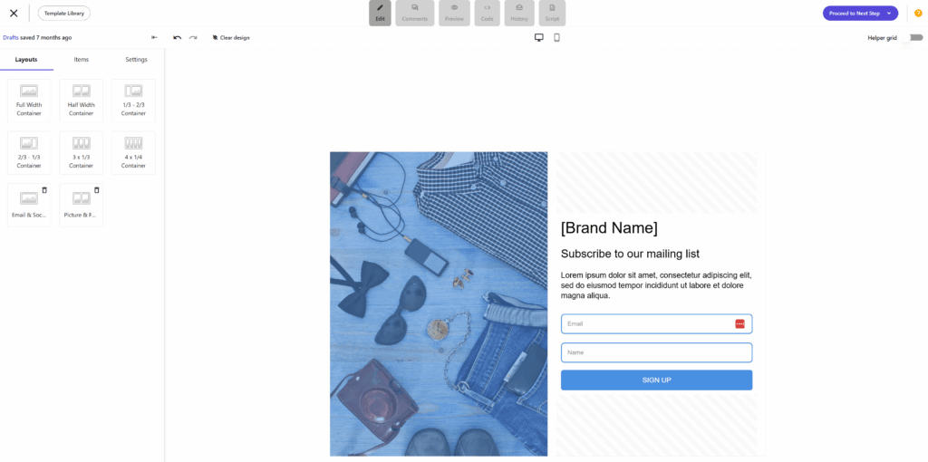 Moosend landing page builder editor