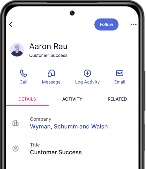 Copper mobile contact profile screen