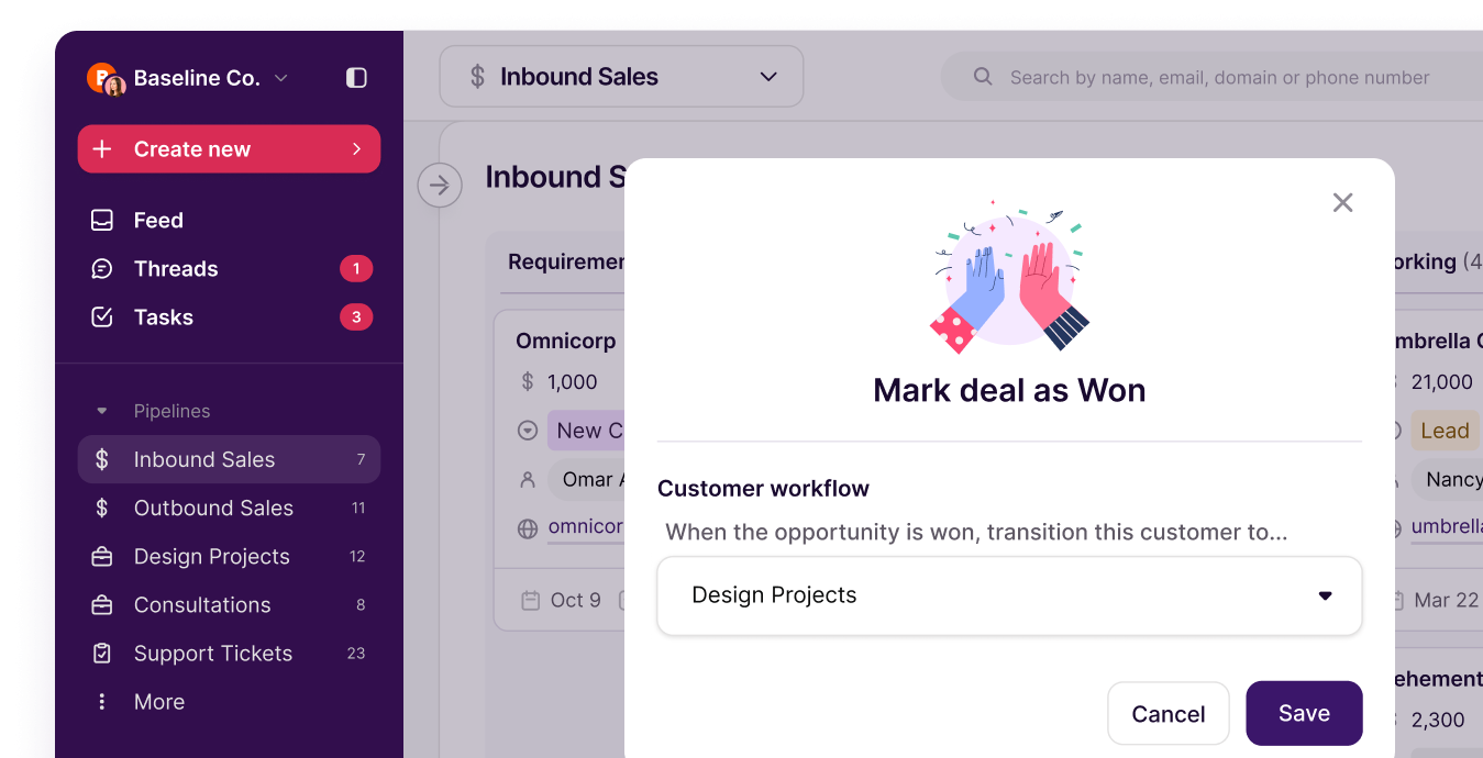Copper pipeline and project workflow screen