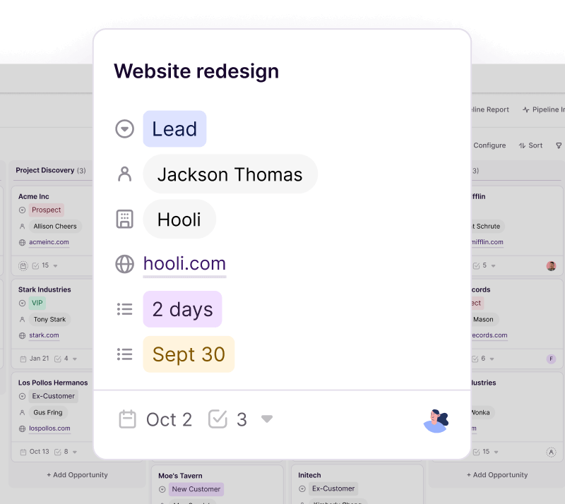 Copper project pipeline card showing lead and project details inside a workflow