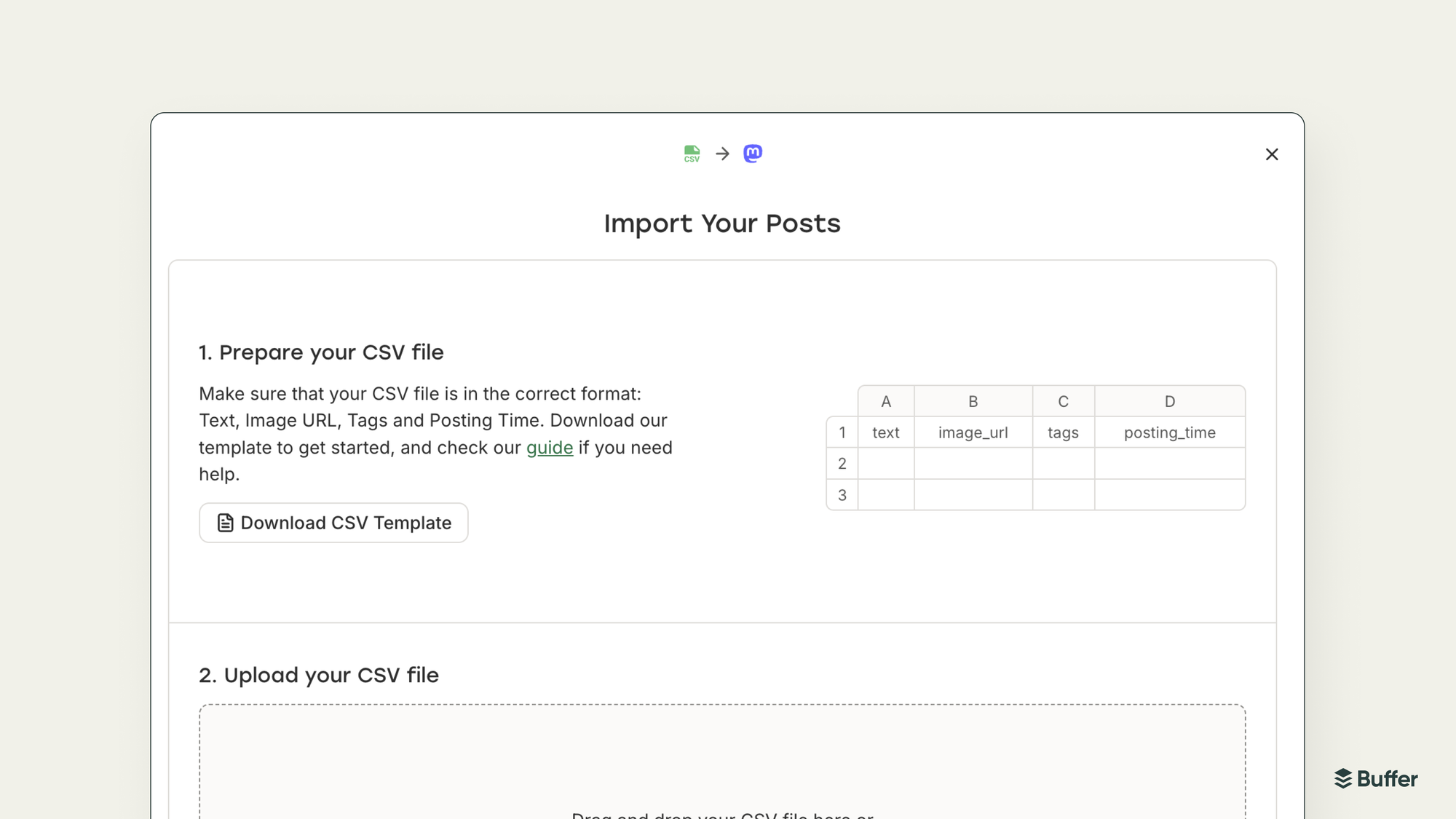 Buffer bulk scheduling screen for importing posts from a CSV file