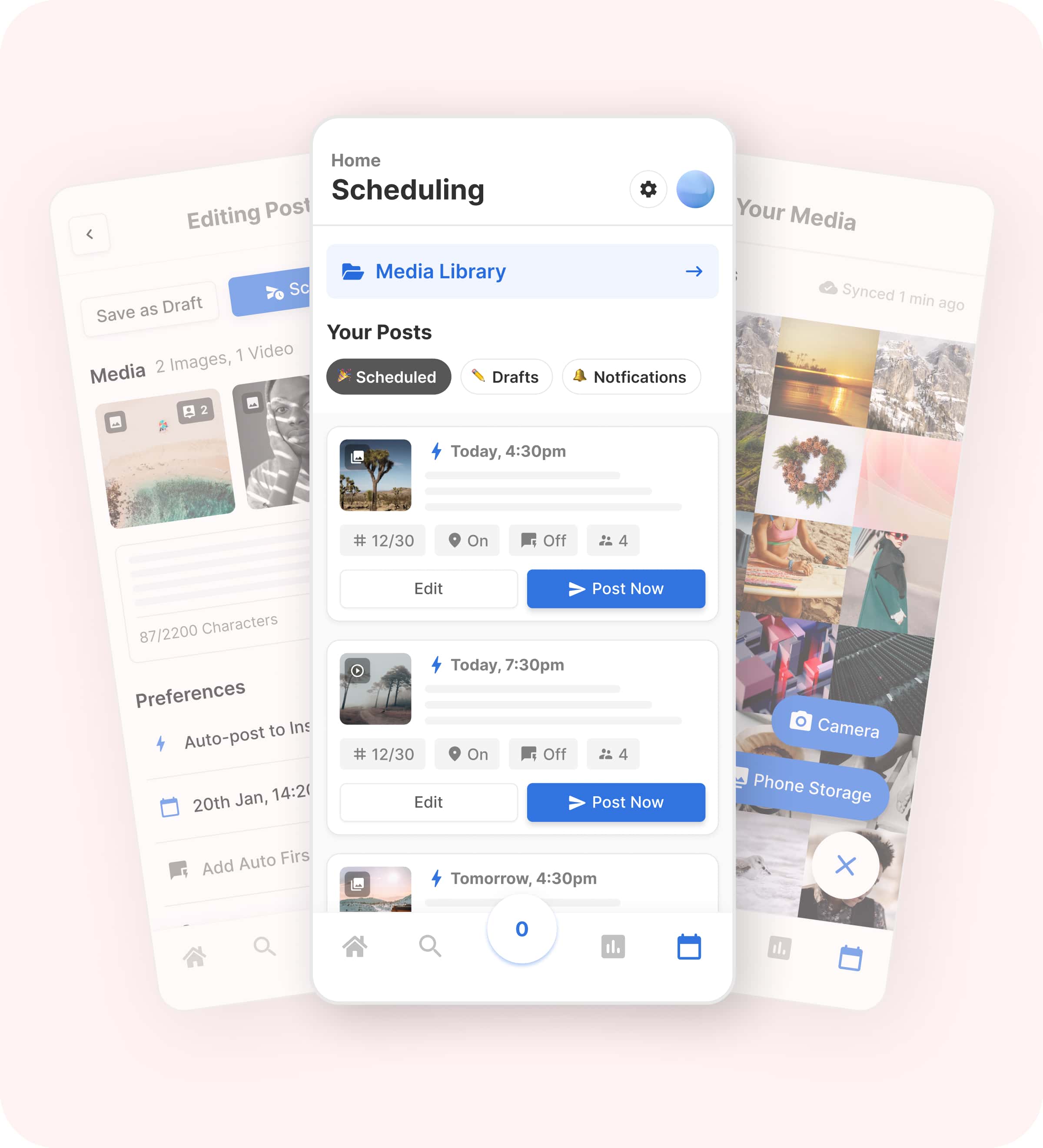 Flick mobile scheduling interface and media library