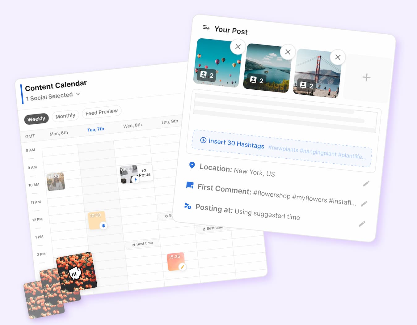Flick content calendar and post creation screen