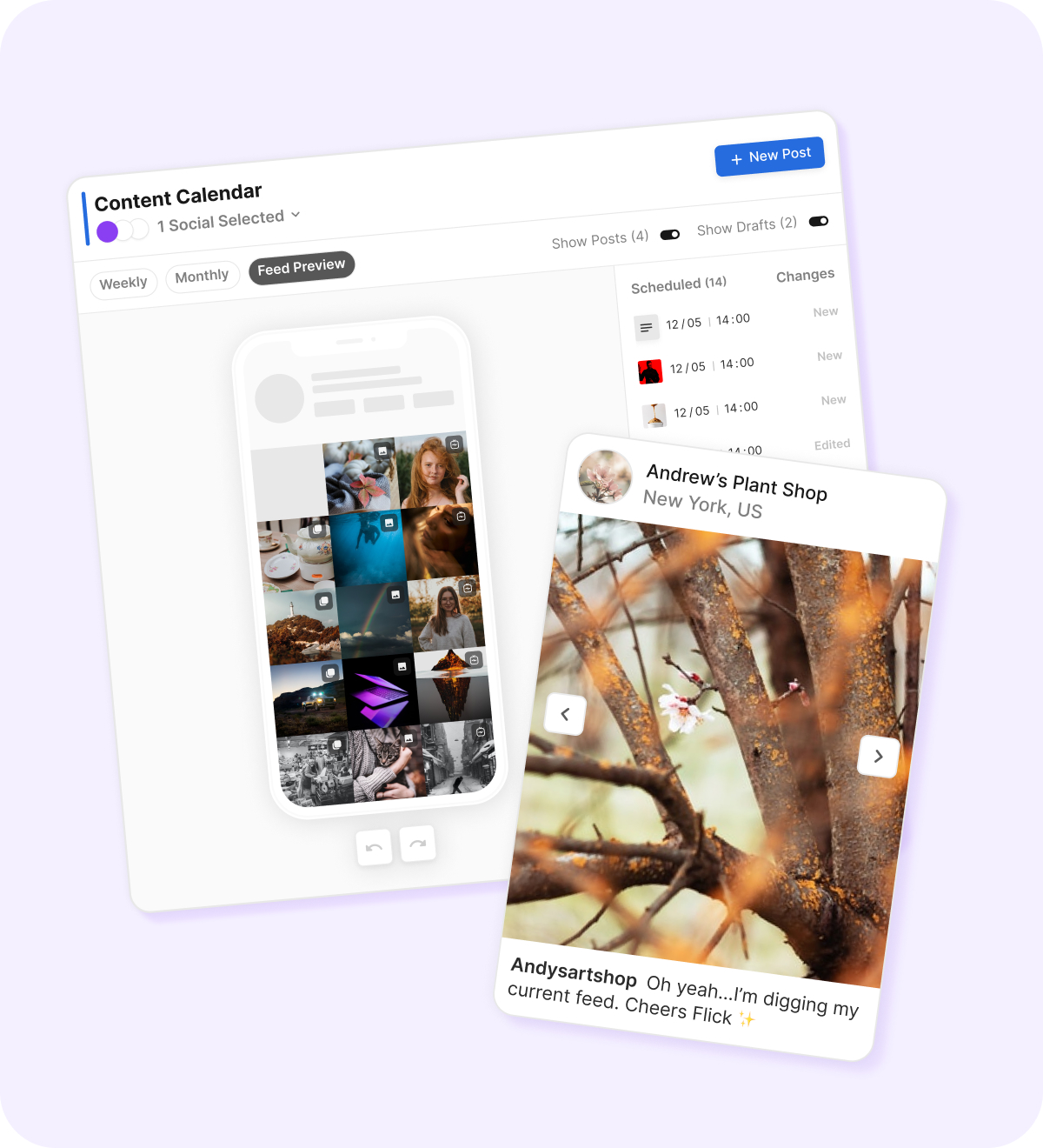 Flick feed preview and content calendar view