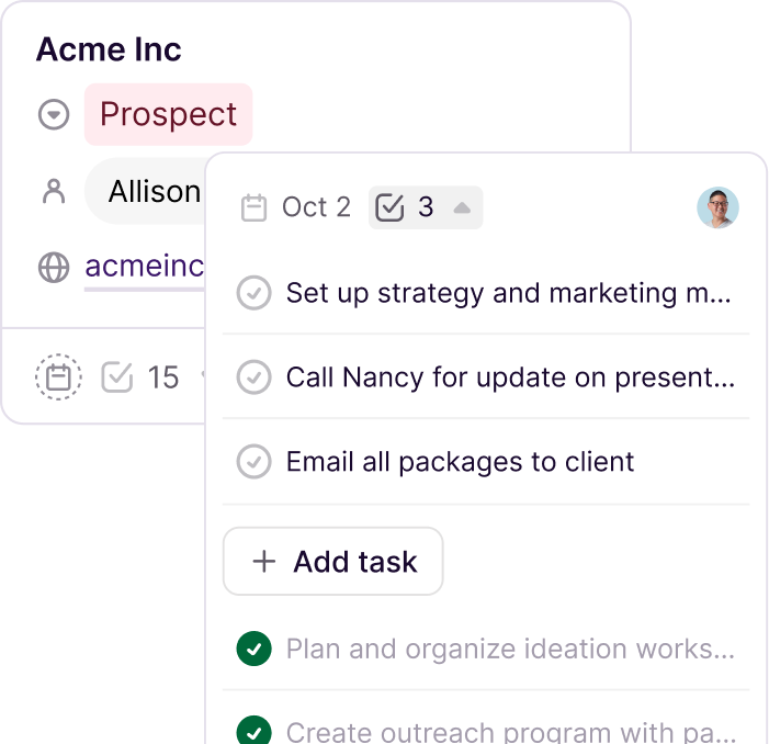 Copper task list and next steps panel